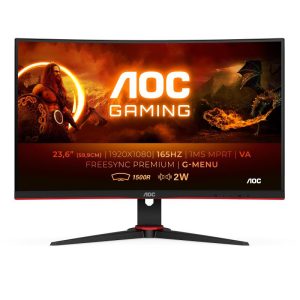 Aoc c24g2ae/bk 23.6 gaming led full hd 1 ms 165hz curvo 1vga 2xhdmi 1xdisplayport altoparlanti incorporati nero rosso
