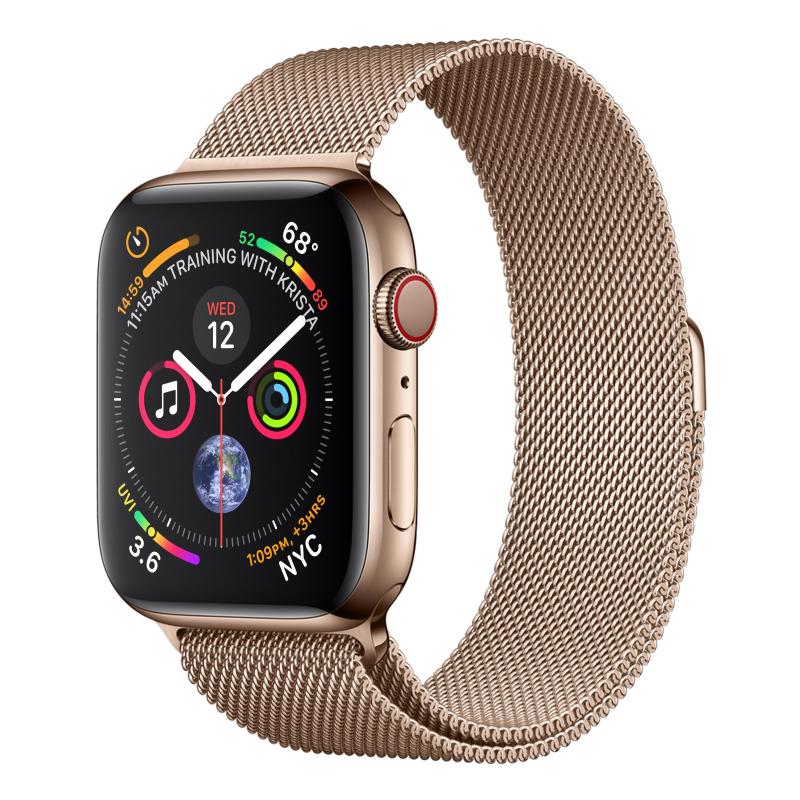 Apple watch serie 4 gps + cellular cassa 44mm acciaio oro con cinturino loop maglia milanese oro