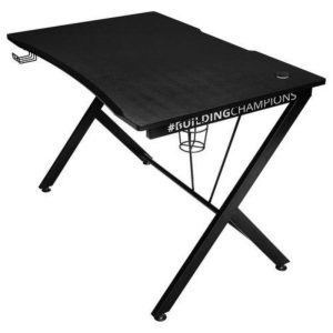 Trust gaming gxt 711x dominus, scrivania pc ergonomica con supporto per cuffia e portabicchiere, telaio in acciaio, sistema di estione dei cavi, scrivania ufficio - 112 x 72 cm â? nero