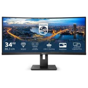 Philips monitor 346b1c gaming monitor curvo 34“ 21:9 wqhd, 100 hz, adaptive sync, multiview (pip, pbp), kvm e audio integrati, hdmi, display port, docking station usb-c, rj45, regolabile ergonomicamente, vesa