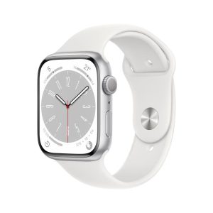 Apple watch series 8 gps cassa 45 mm in alluminio color argento con cinturino sport regular bianco