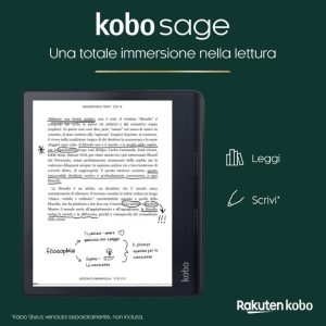 Kobo sage ereader display a filo da 8“ hd carta e ink 1200 antiriflesso modalita` scura 32gb audiolibri multiformato nero