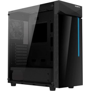 Gigabyte c200 glass case middle tower atx micro atx mini-itx pannello laterale in vetro temperato 2xusb 3.2 1xventola 120mm pre installata black