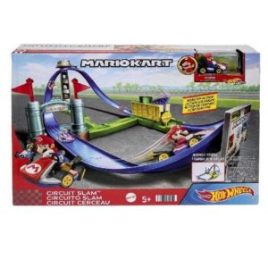 Hot wheels mario kart sfida in circuito slam track set con mario kart