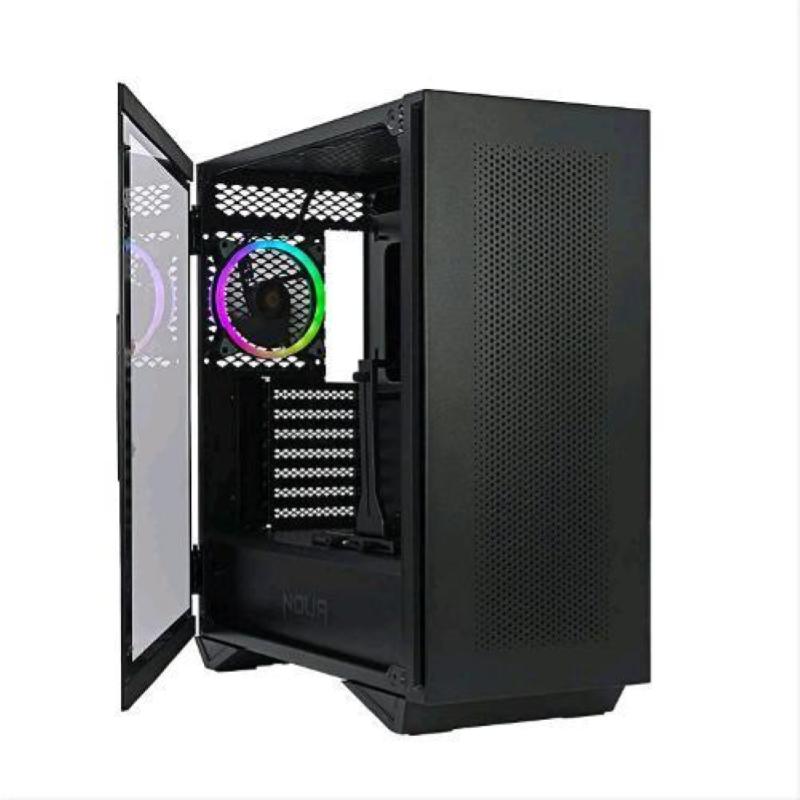 Noua iron v6 case mid-tower atx m-atx mini-atx panello frontale mesh panello laterale in vetro temperato chiusura magnetica 1xusb-a 3.0 1xventola argb 120mm black