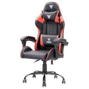 Itek gaming chair rhombus pf10 – pvc, doppio cuscino, schienale reclinabile, nero rosso