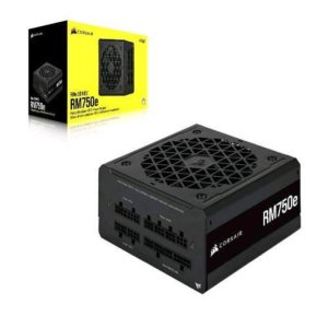Corsair rm750e alimentatore atx 750w completamente modulare a basso rumore compatibile con atx 3.0 e pcie 5.0 condensatori a 105°c supporto standby moderno nero