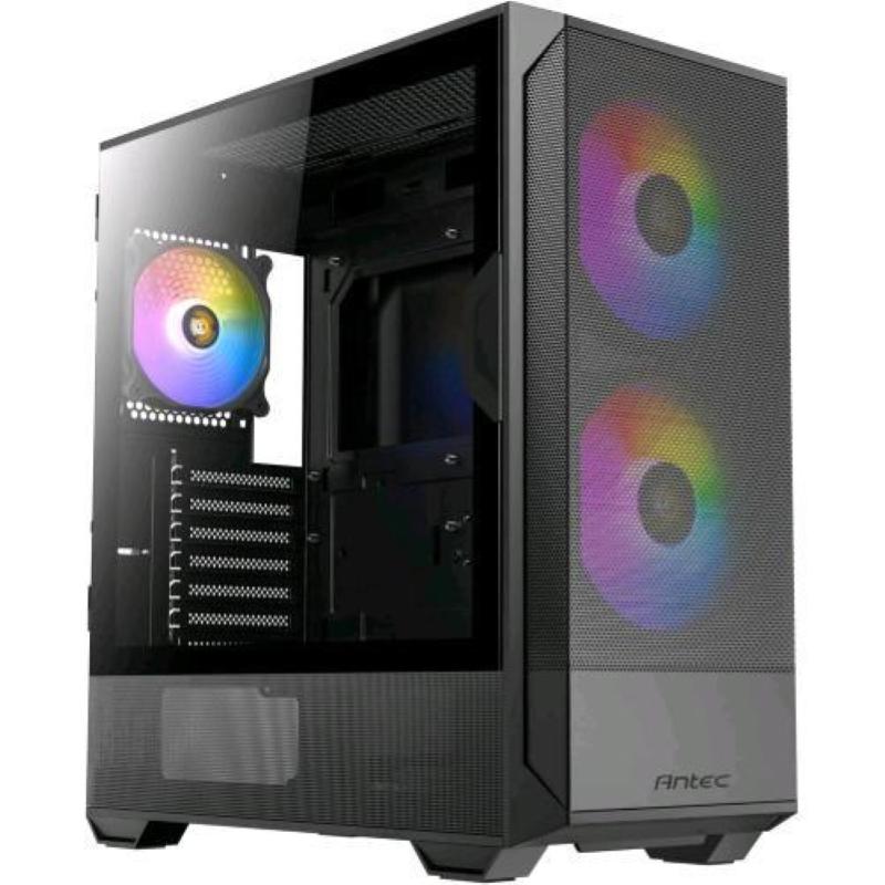 Antec nx416l argb case midi tower pannello frontale in rete ad alto flusso d`aria 2 ventole argb da 160mm frontali 1 argb da 120mm posteriore pannello laterale in vetro temperato atx/itx/matx nero