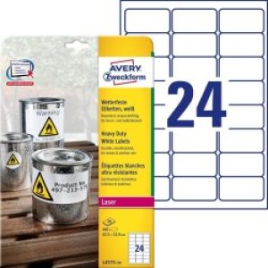 Avery L4773-20 Etichetta Autoadesiva Rettangolo Con Angoli Arrotondati Permanente Bianco 480 Pz