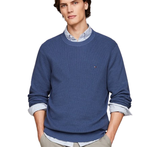 Pullover TOMMY HILFIGER con trama a nido d&apos;ape art.MW0MW35470 L TOMMY HILFIGER Blu Avio 100%Cotone Cina 8720636618951