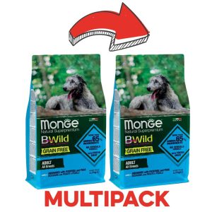 Monge BWild Grain Free Acciughe e Patate Adult per Cani Peso Confezione 2.5 Kg – KIT 2x