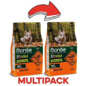 Monge BWild Grain Free Anatra e Patate Adult All Breeds per Cani Peso Confezione 2.5 Kg - KIT 2x