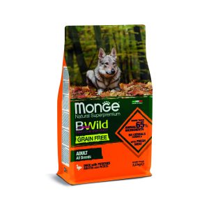Monge BWild Grain Free Anatra e Patate Adult All Breeds per Cani Peso Confezione 2.5 Kg