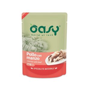Oasy Umido Busta Pollo con Manzo per Gatti 70gr Peso Confezione 70 g - KIT 6x