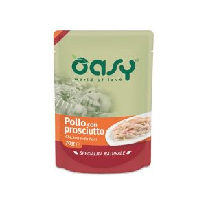 Oasy Umido Busta Pollo e Prosciutto per Gatti 70gr Peso Confezione 70 g - KIT 12x
