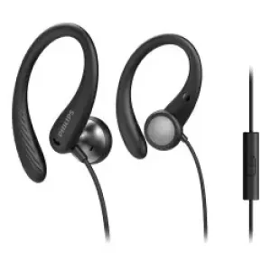 Philips Taa1105bk/00 Cuffie Con Filo Per Fitness E Sport, Microfono, Ipx2 Resistenti Al Sudore, Supporti L'orecchio Flessibili