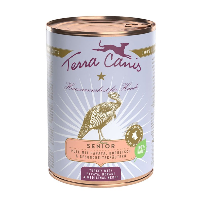 Terra Canis Senior Tacchino con Papaya, Borragine ed Erbe Officinali Peso Confezione 400 g - KIT 6x