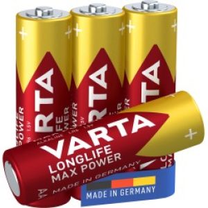 Varta Longlife Max Power, Batteria Alcalina, Aa, Mignon, Lr6, 1.5v, Blister Da 4. Made In Germany