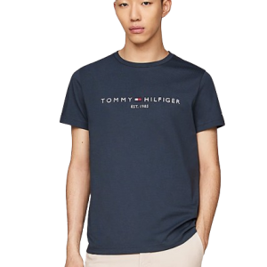 T-shirt TOMMY HILFIGER slim fit con logo ricamato art.MW0MW11797 L TOMMY HILFIGER Blu Ottanio 100%Cotone Turchia 8720637042717