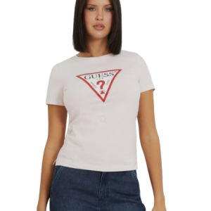 T-shirt GUESS con logo triangolo art.W1YI1BI3Z14 XL Rosa Cipria GUESS Cotone Bangladesh 7622078605579