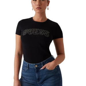 T-shirt GUESS con logo con strass art.W5GI04J1314 XS Nero GUESS Cotone Bangladesh 7620837245806