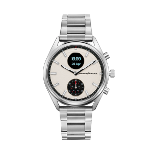 Pininfarina SINTESI – Silver case, white dial and beige strap – Steel metal band