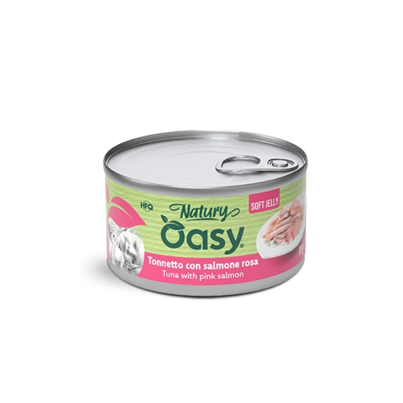 Oasy Natury Soft Jelly Tonnetto con Salmone rosa per Gatti - 85 g, 12 pezzi