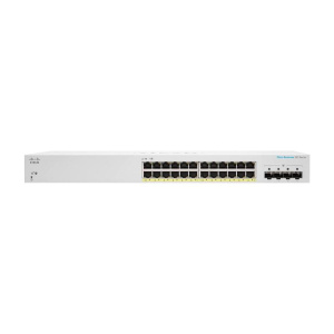 Cisco business 220 series cbs220-24fp-4x switch gestito l2 – 24 x 10/100/1000 (poe+) + 4 x 10 gigabit sfp+ (uplink) – poe+ (382 w) montabile su rack bianco