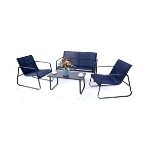 Costway Set di mobili da giardino 4 pezzi di sedute per 4 persone, Mobili per terrazza con dolce movimento oscillante Blu
