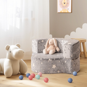 Costway Sedia 2 in 1 per bambini divano luminoso al buio con copertura rimovibile e lavabile, Poltrona in peluche per lettura Grigio