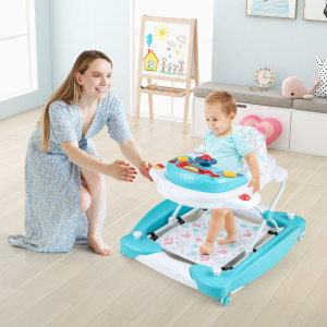 Costway Girello per bambini con altezza regolabile vassoio musicale rimovibile, Centro attività per bambini di 6+ mesi Verde