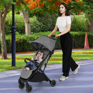 Costway Passeggino leggero per bambini piegatura con una mano, Passeggino portatile con schienale reclinabile Grigio