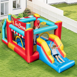 Costway Castello gonfiabile da gioco a tema gelato con scivolo da basket, Castello gonfiabile del lancio Anelli e piscina Colorato