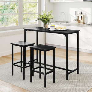 Costway Set da pranzo 3 pezzi con tavolo industriale alto 120 cm, 2 sgabelli da bar e sedie per spazi piccoli Nero