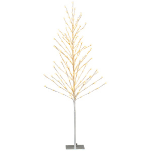 Costway Albero di natale artificiale con 168 luci LED calde picchetti in metallo, Albero di betulla illuminato da 150cm Argento