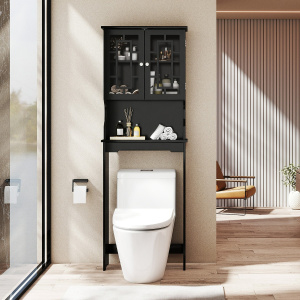Costway Mobile per lavatrice con 3 mensole e 2 ante per bagno 60×21,5×170,5cm Nero