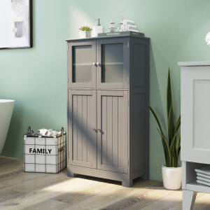 Costway Armadietto del bagno con ante di vetro e mensole regolabili, Organizer multiuso per corridoio salone bagno Grigio