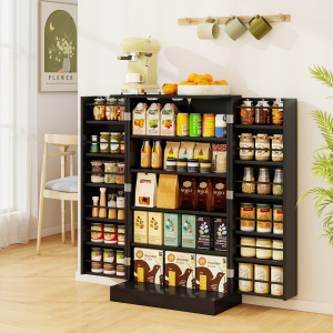 Costway Armadietto dispensa alto 104 cm con ante e ripiani regolabili, Credenza autoportante per sala da pranzo e soggiorno Nero