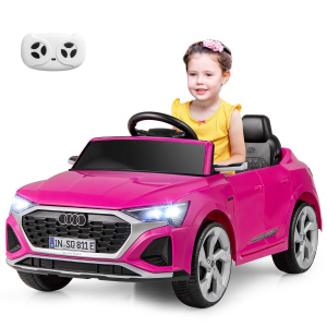 Costway Auto elettrica per bambini audi sq8 licenziata, Veicolo 12V con telecomando clacson luci LED musica e 3 velocità Rosa