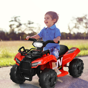 Costway Auto elettrica per bambini con ruote resistenti musica clacson luce LED manubrio, Veicolo ATV a batteria Rosso