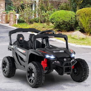 Costway Auto elettrica 12V per bambini 3 velocità luci LED clacson e sospensioni a molla, UTV fuoristrada con telecomando Nero