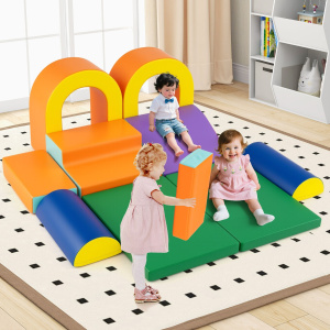 Costway Set di 10 blocchi da arrampicata in schiuma, Set attività per interni per bambini 1+ anno Arancione