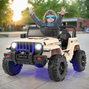 Costway Jeep per bambini alimentata a batteria 12V con 2 posti e telecomando musica porta USB, Auto elettrica Caffè