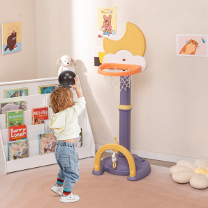 Costway Canestro da basket per bambini regolabile con basket calcio golf, Centro di attività sportiva per interno ed esterno Giallo