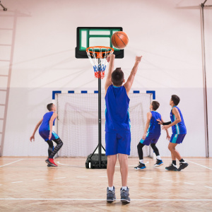 Costway Canestro per bambini regolabile in altezza con incavo per pallone, Canestro basket portatile con ruote Verde