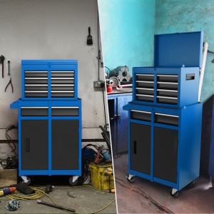 Costway Cassettiera portautensili a 5 cassetti, Armadio portautensili con ruote bloccabili ripiano regolabile Blu