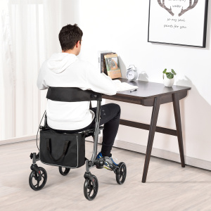 Costway Girello leggero e compatto con sedile maniglia borsa per anziani e adulti, Deambulatore pieghevole in alluminio Grigio