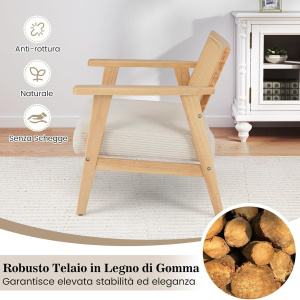 Costway Sedia accento in velluto a coste per camera da letto e soggiorno, Sedia per tempo libero Interna con sedile imbottito e schienale in rattan Naturale +