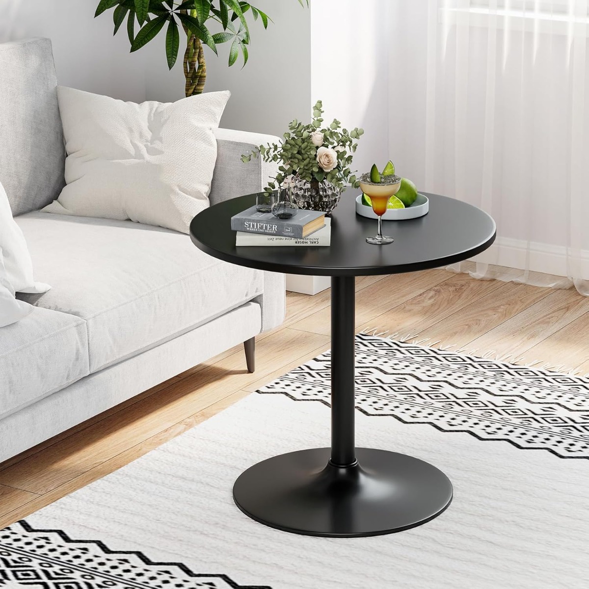 Costway Tavolo bistro rotondo con la finitura a polvere elegante, Tavolo da cocktail altezza bar 101,5 cm si trasforma in tavolo da caffè alto 56 cm Nero