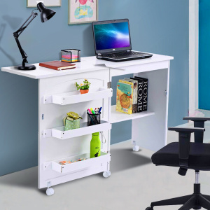 Costway Mobiletto per macchina da cucire pieghevole Tavolo da cucito con mensole 117x40x78cm Bianco